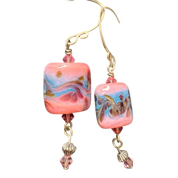 Handmade Jewelry - Handmade Sterling Silver Borosilicate Glass Drop Earrings – Swirls of Color 🌈